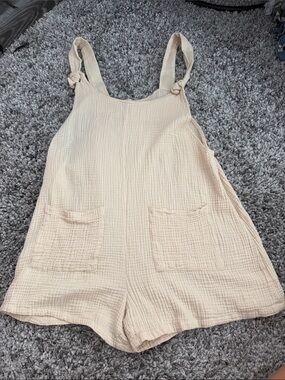 Linen Tan overalls shorts